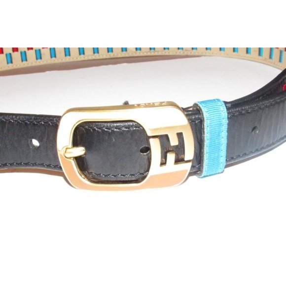 FENDI Black Red Aqua Blue Gold Leather Gold Buckle main image 8